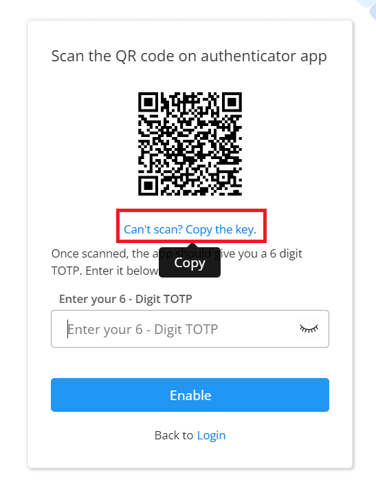 Click the link to copy the Totp Key