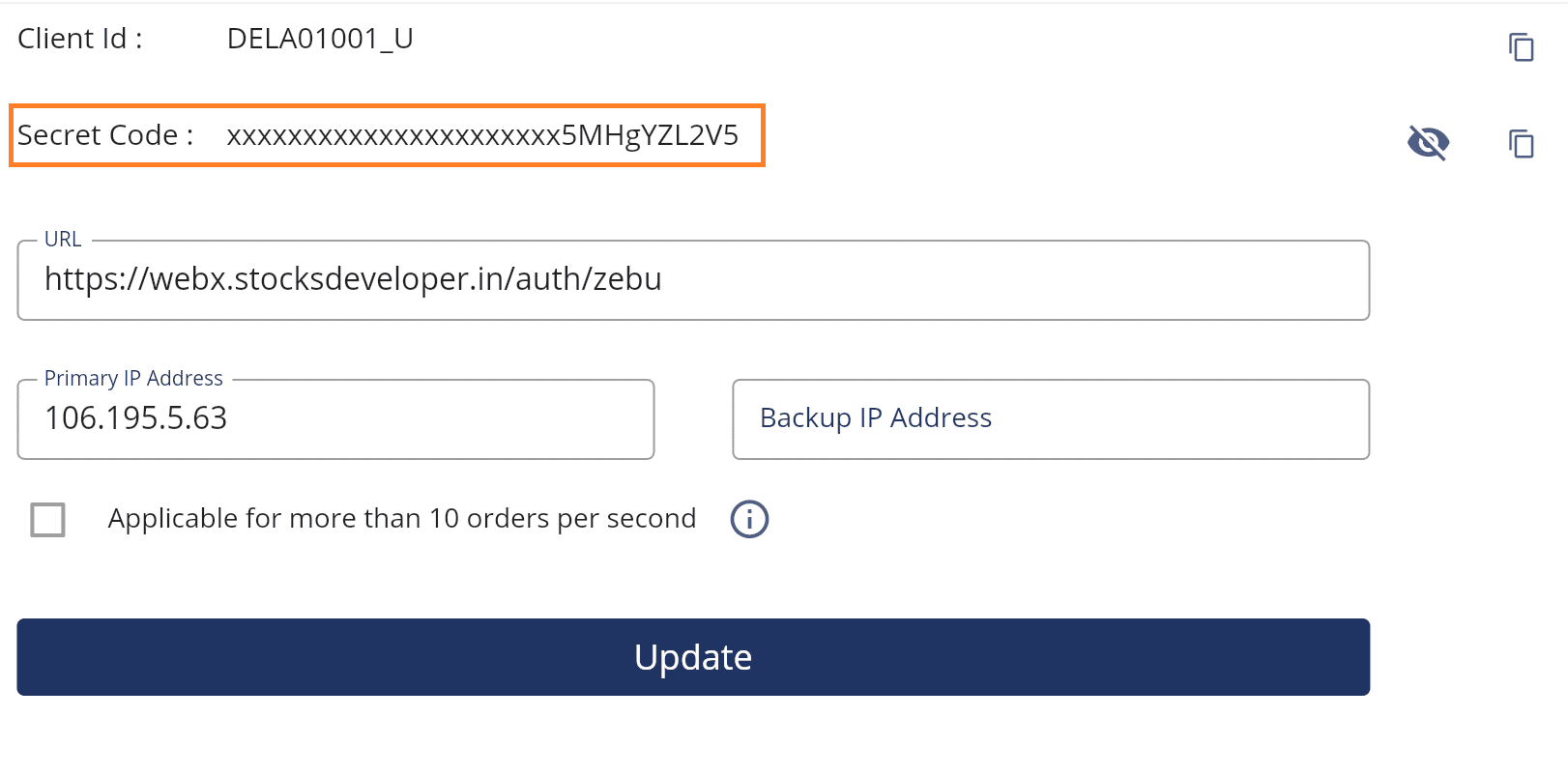 Zebu – API Secret Code