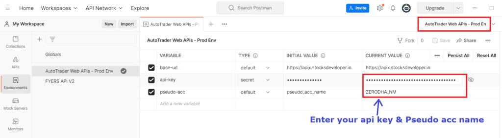 Postman environment setup for AutoTrader Web APIs