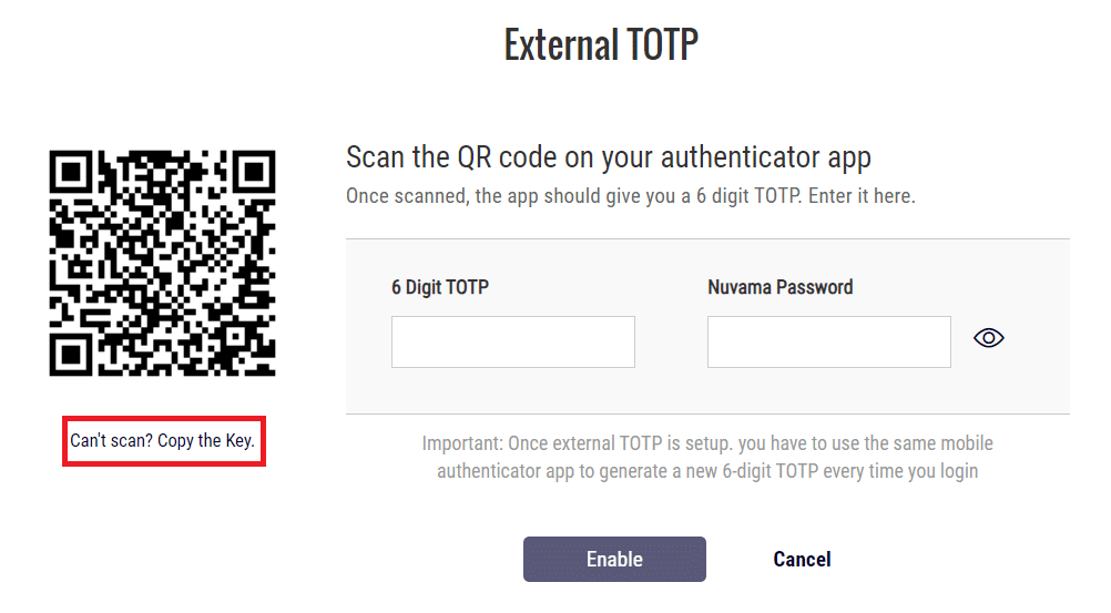 Enable TOTP screen for Nuvama
