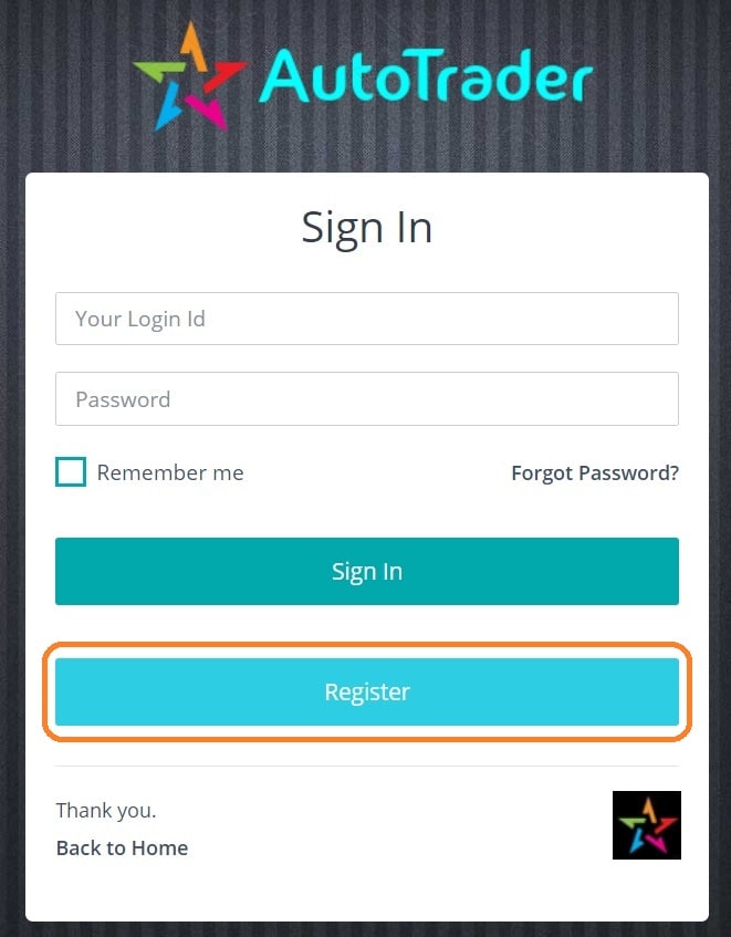 AutoTrader Web Register Button