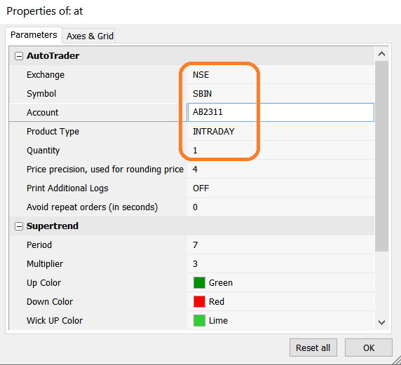 AmiBroker chart parameters