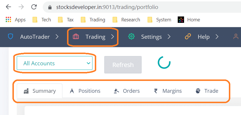 Trading Portfolio Screen