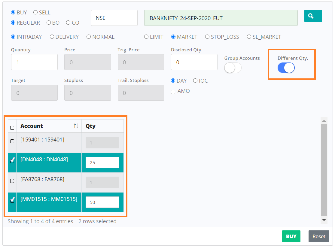 Copy order across multiple accounts with different quantities