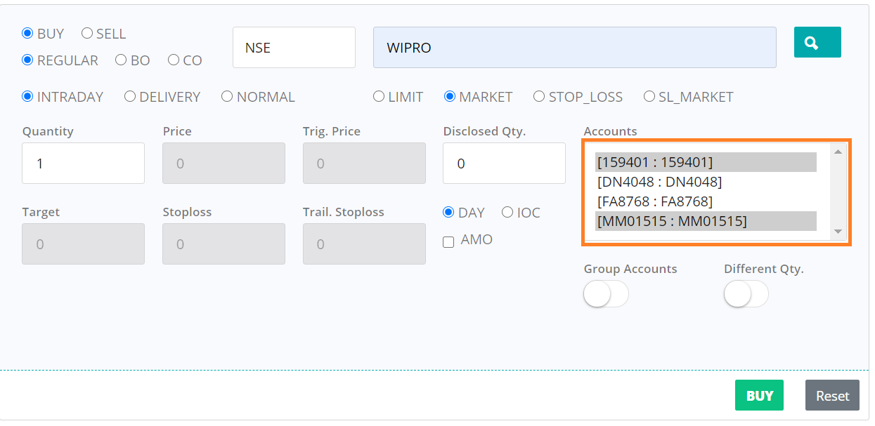 Copy order across multiple trading accounts from different stock brokers