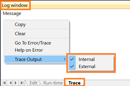 Trace enable internal and external output