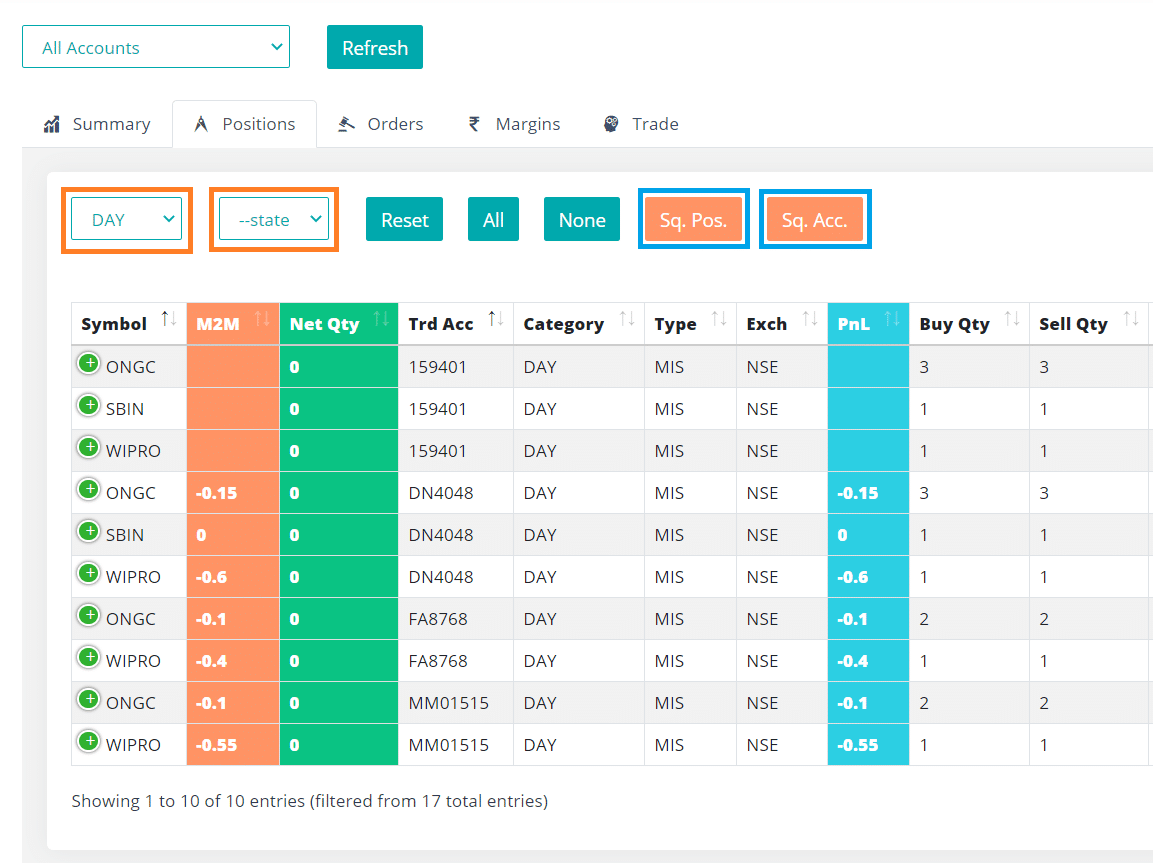 Positions screen