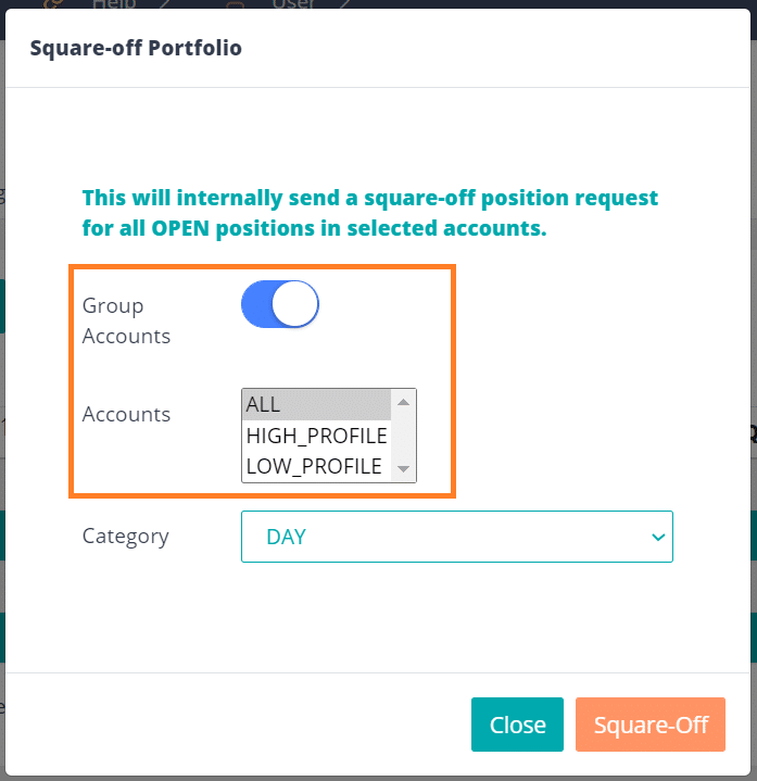 Square-off portfolio group accounts