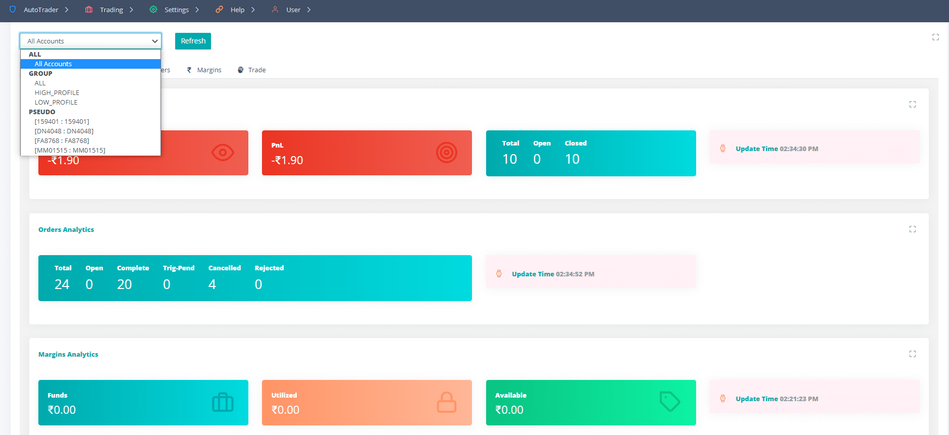 Summary of multiple trading accounts