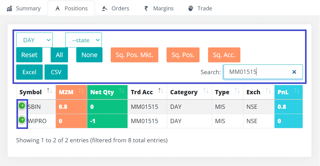 Positions Tab