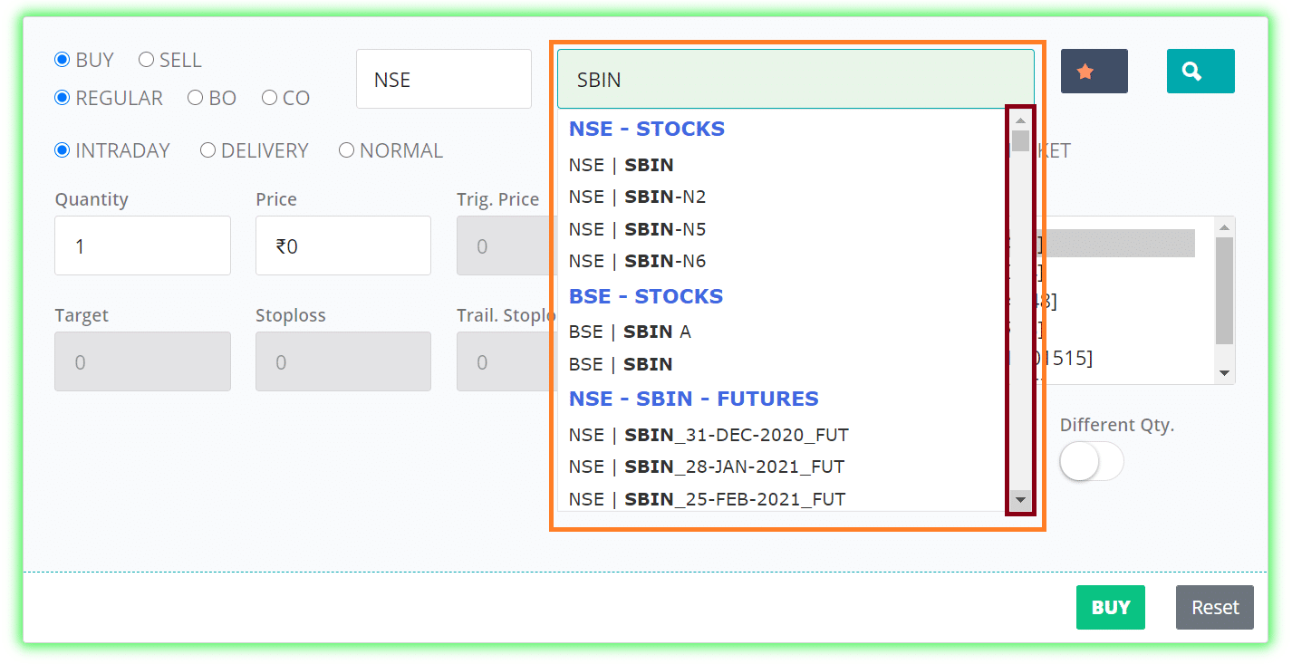 Trade screen ajax symbol search