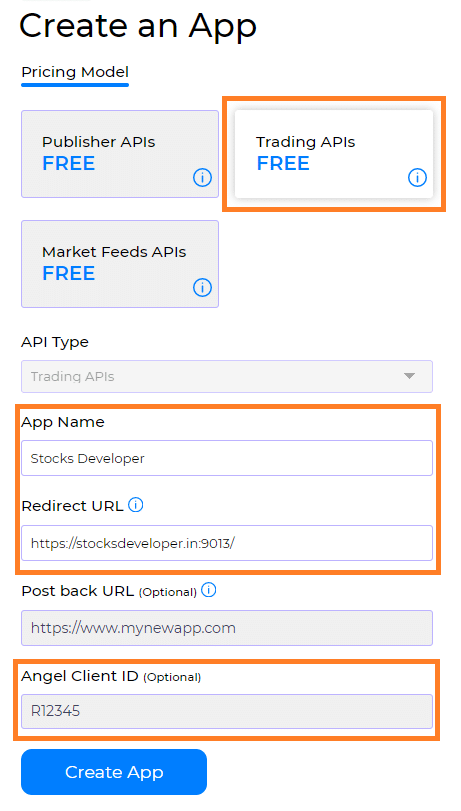 Angel Smart API Create an App