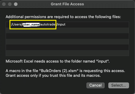 Allow folder access on Mac OS