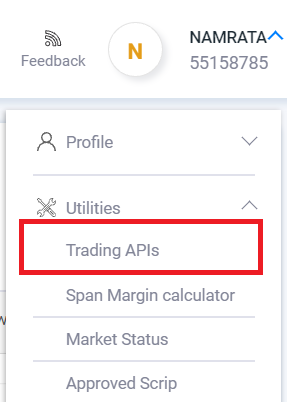 Trading APIs Menu